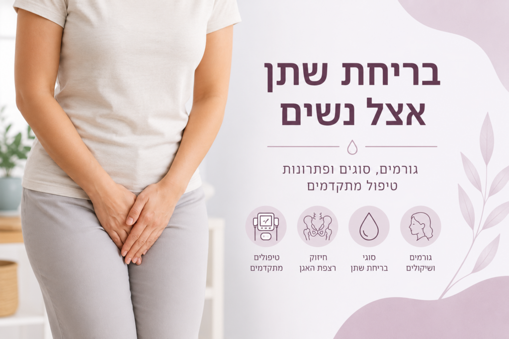 אישה עם בריחת שתן, תמונה למאמר על גורמים, סוגים ופתרונות טיפול מתקדמים.