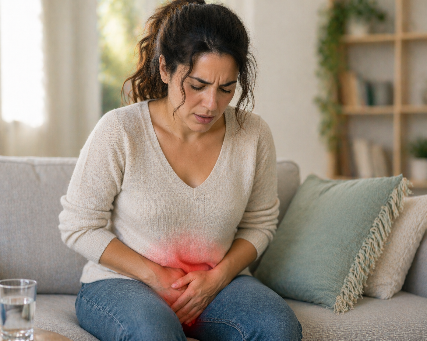 כאבים ולחץ באגן אצל אישה עם המחשה של שרירי רצפת האגן