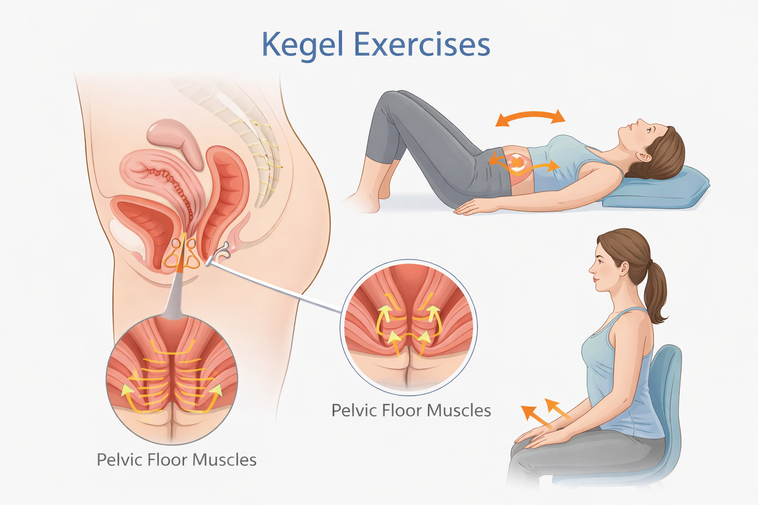 תרגילי קיגל לחיזוק שרירי רצפת האגן לטיפול בבריחת שתן בנשים